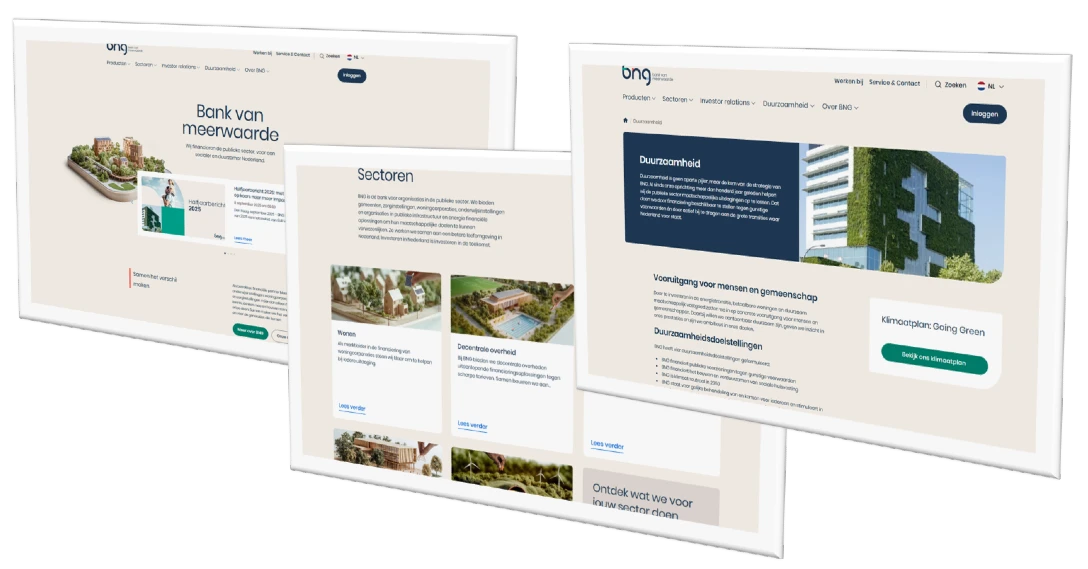 Schermen van de nieuwe website.