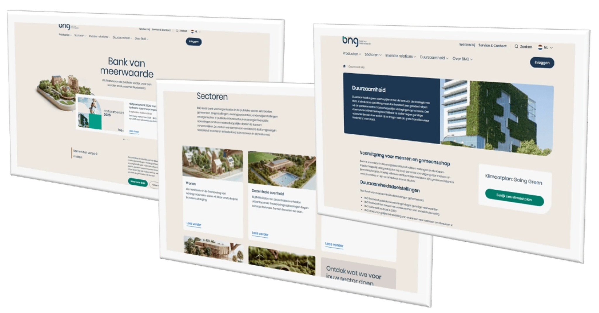 Schermen van de nieuwe website.