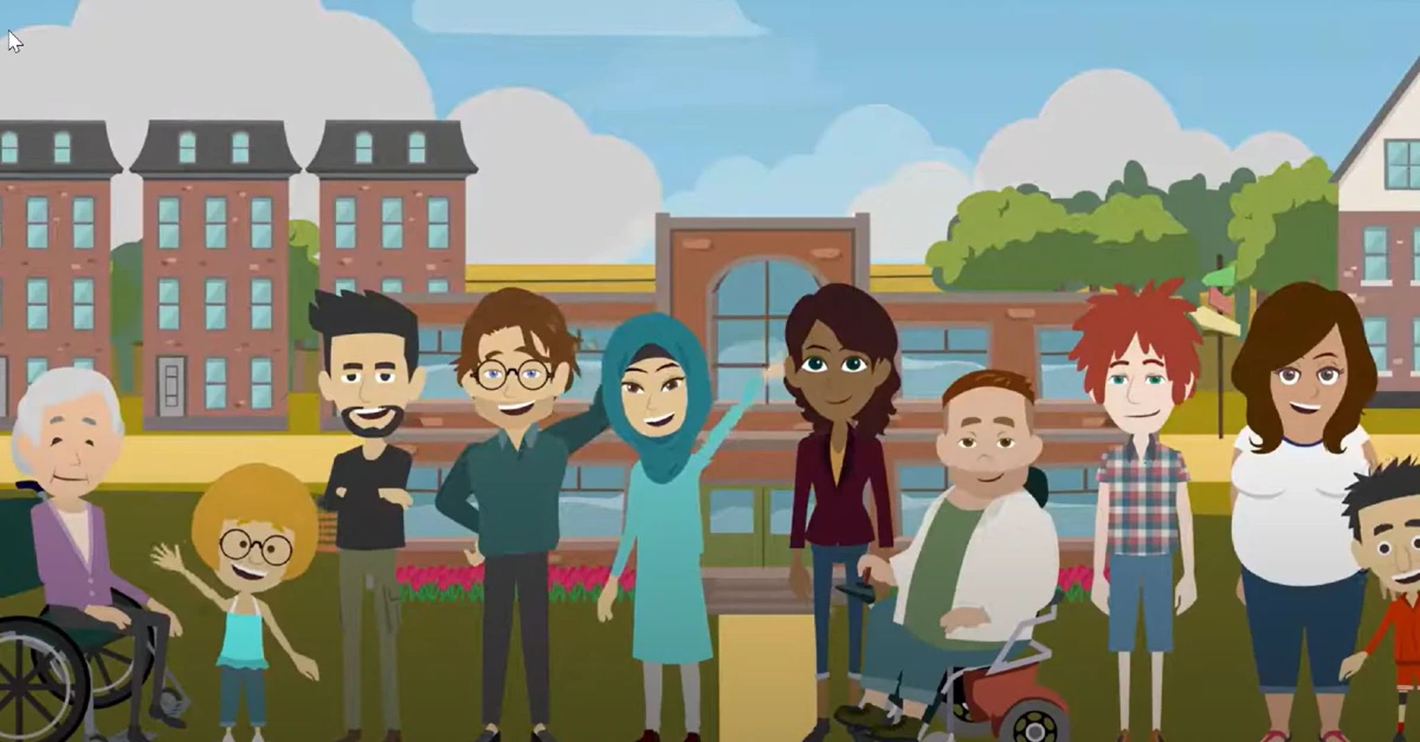 Tekening van verschillende mensen, man-vrouw en jong-oud, voor woningen en activiteitencentrum Swetterhage.